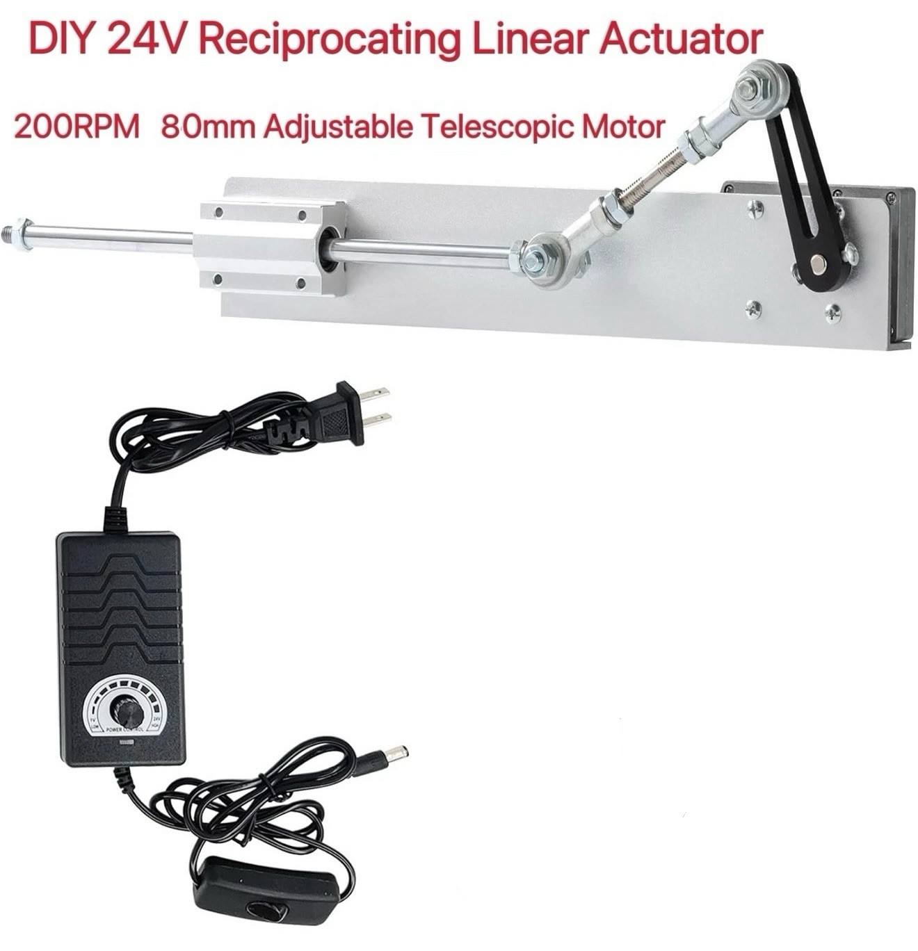DIY 24V Reciprocating Linear Actuator 200RPM 80mm Adjustable Telescopic Motor