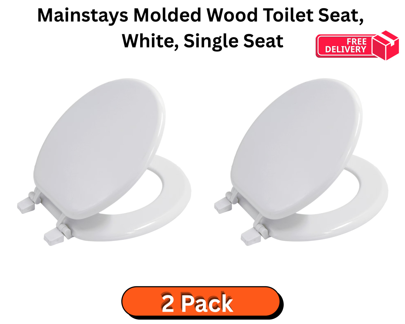 2 pack - Mainstays Round Molded Wood Toilet Seat - White - 2 pack - Mainstays Round Molded Wood Toilet Seat - White -