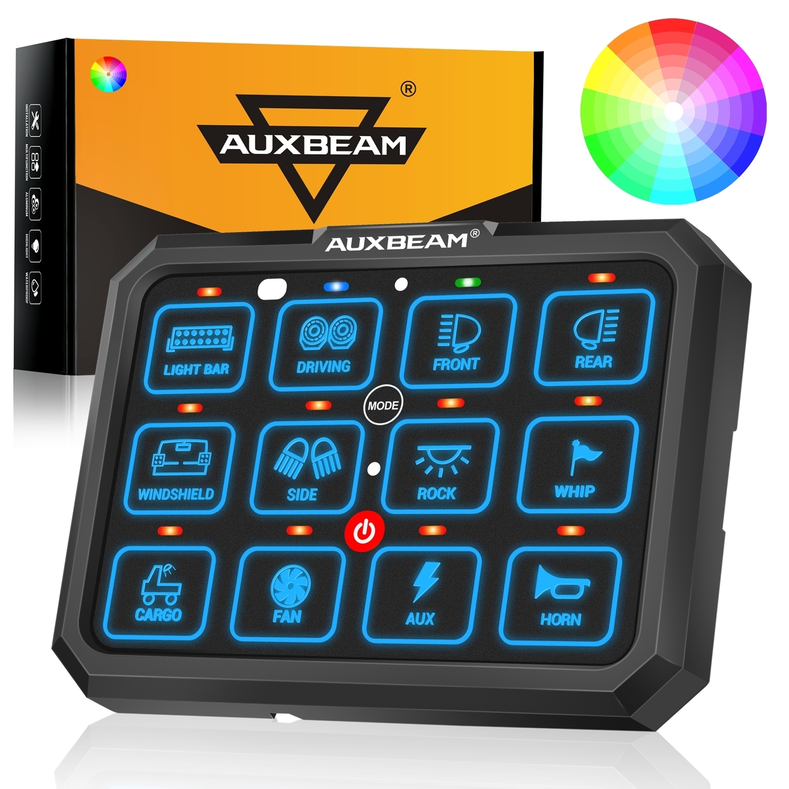 AUXBEAM RB120 12 Gang RGB Switch Panel LED Switch Panel Circuit Control System