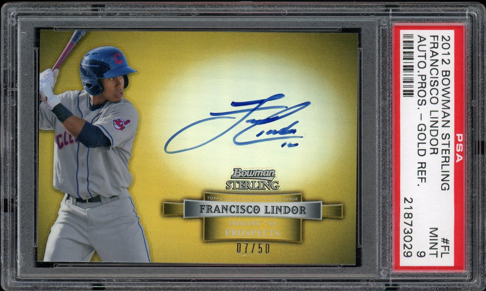 2012 Bowman Sterling Francisco Lindor Gold Refractor Auto /50 BSAP-FLPSA 9