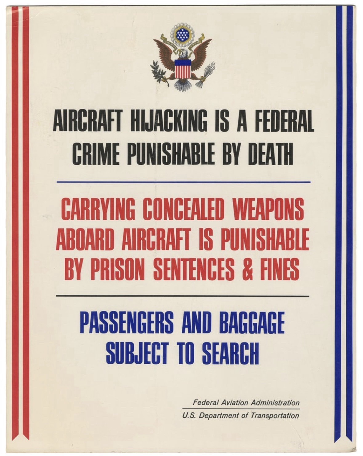 Vintage 1969 FAA Airport Anti-Hijacking Warning Sign Standee Display 14x11