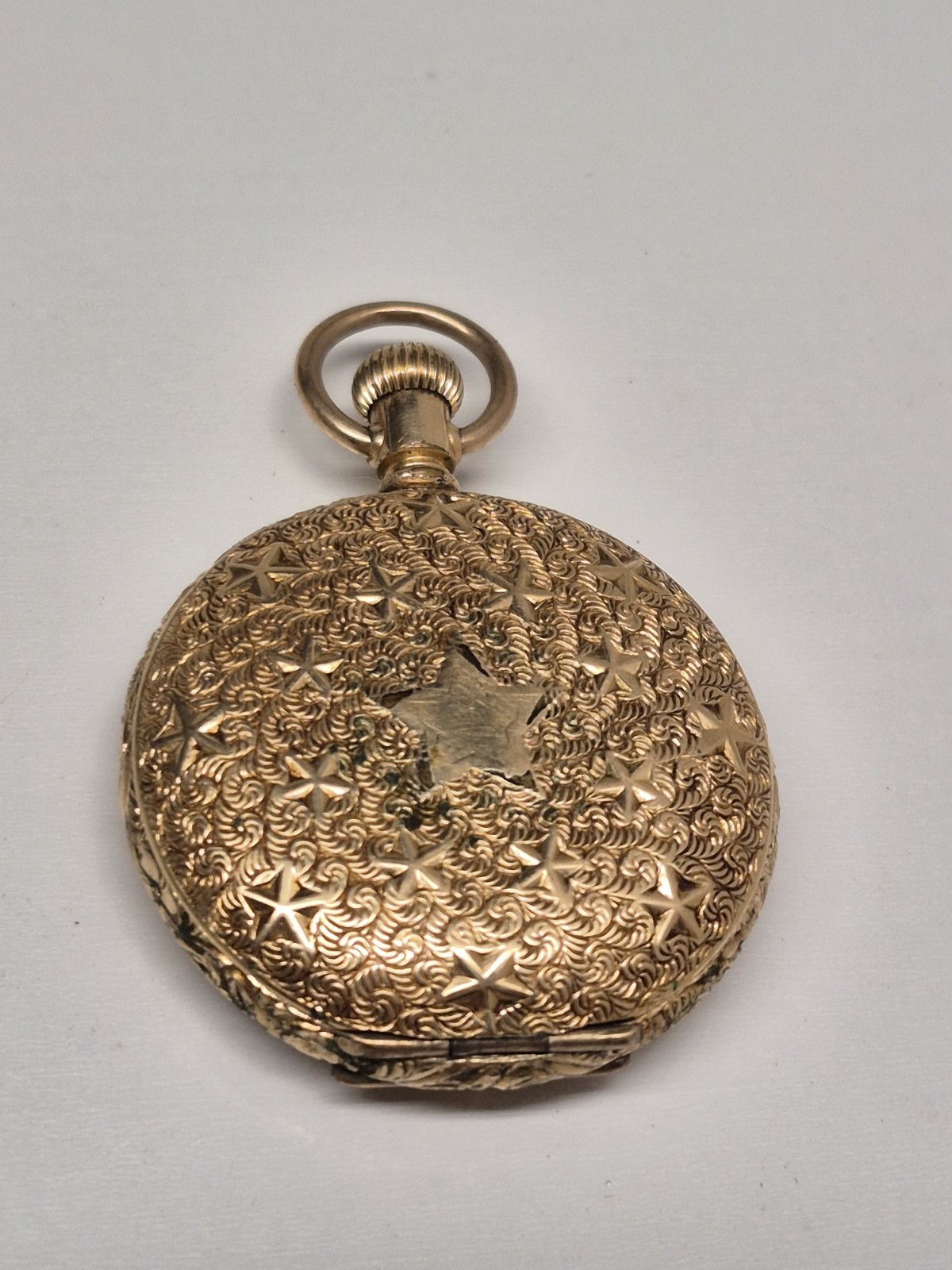 American Waltham Watch & Co. VTG Yellow Gold Plated Pocket Watch Working Etched