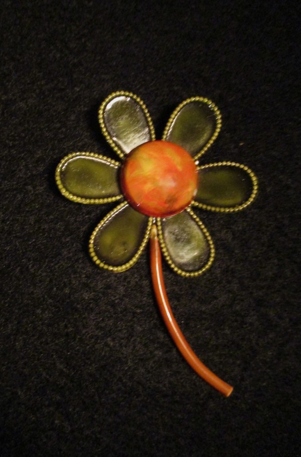 Vintage Original by Robert Enamel Green Swirl Orange & Yellow 1960\'s Flower Pin