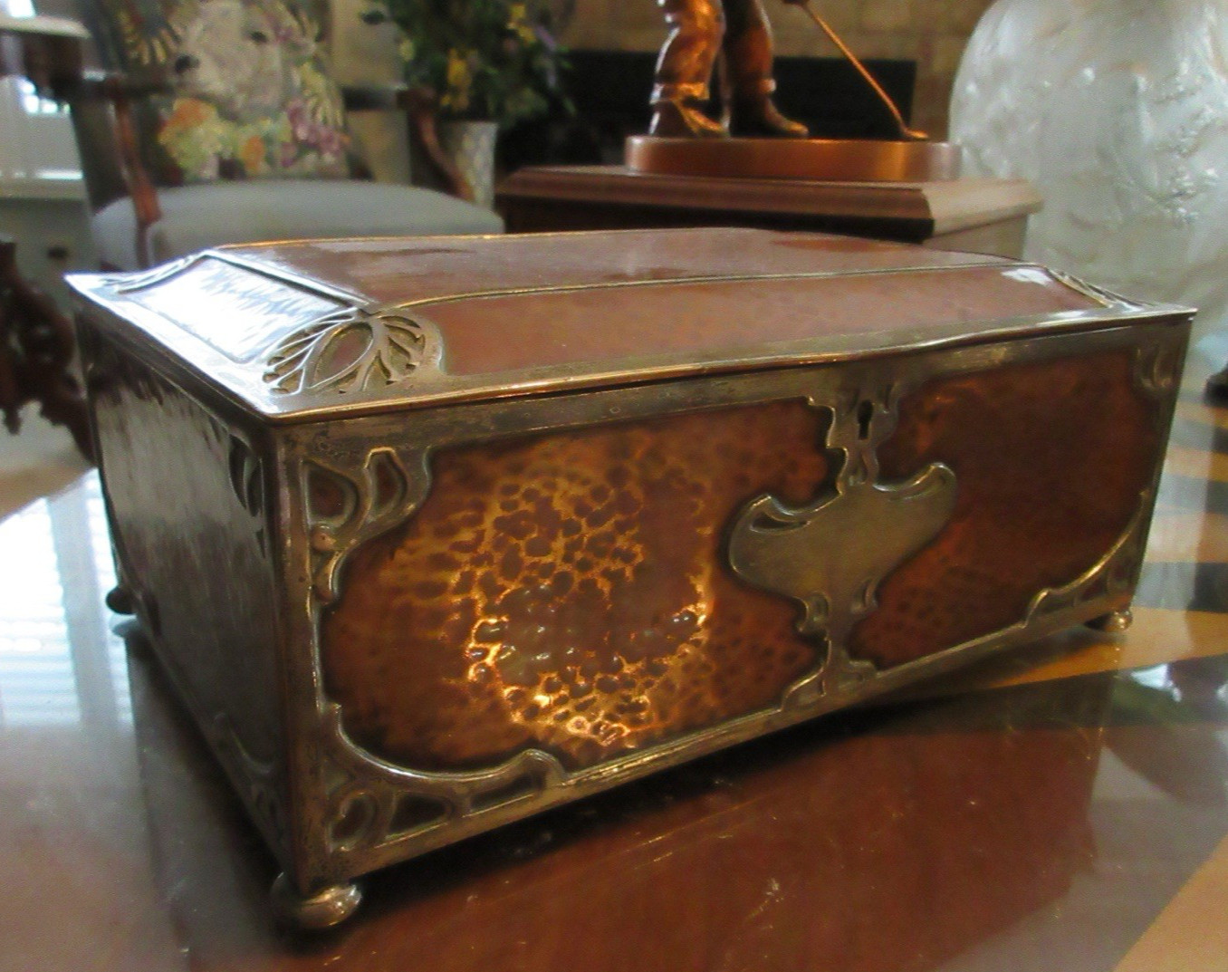 GORHAM ATHENIC Cigar HUMIDOR BOX MIXED Metal Sterling Silver & Copper BY258 1902