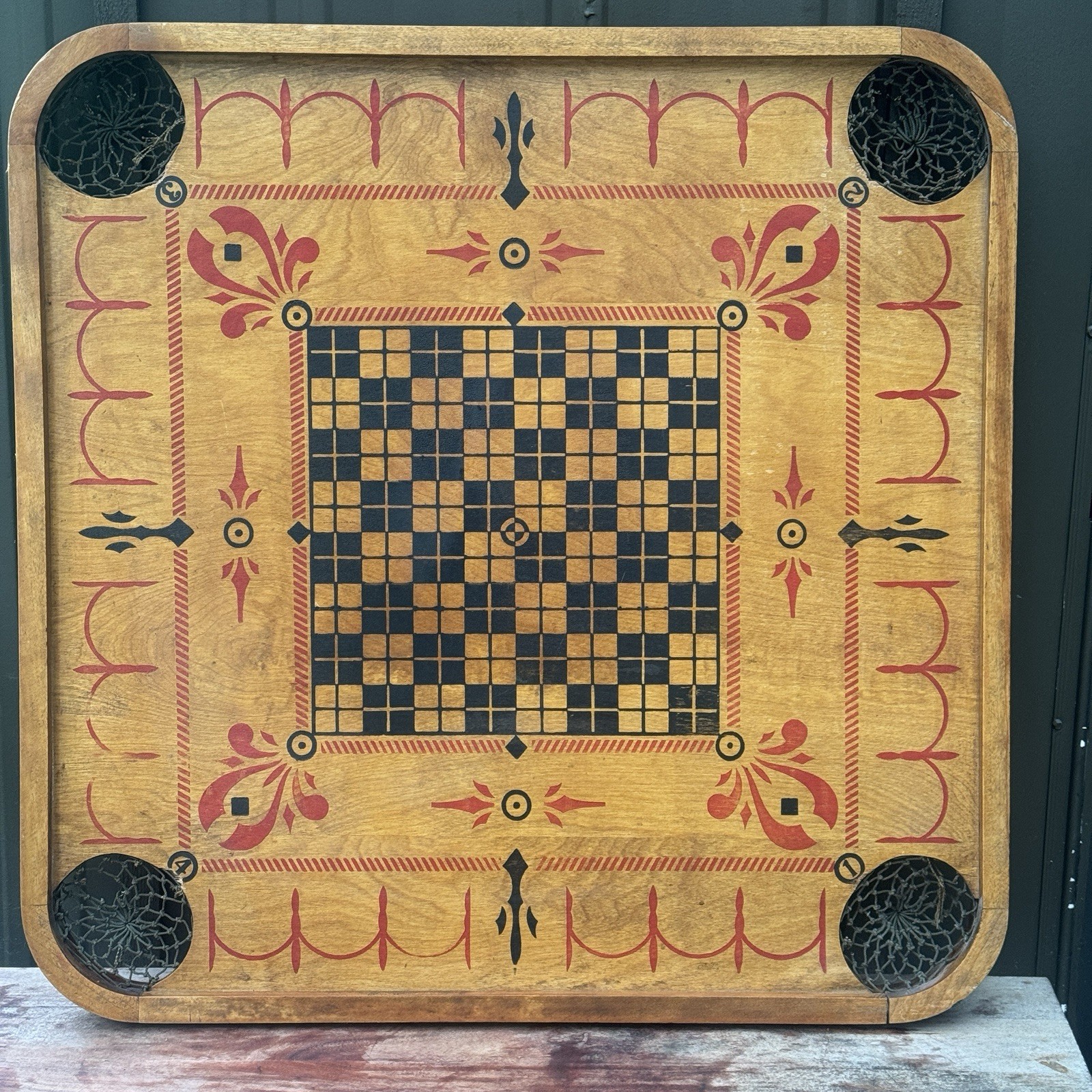 Antique 1930\'s Carrom Board Game Style E No 1 Archarena Wooden Double Sided Antique 1930\'s Carrom Board Game Style E No 1 Archarena Wooden Double Sided