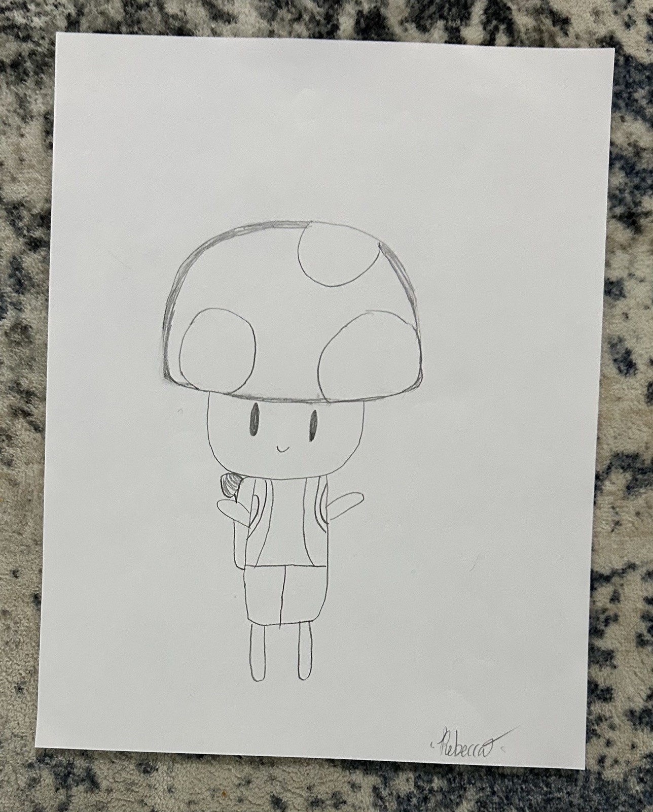Pencil Sketch Hand Drawn Portrait of Mario Mushroom Man By Child A4 Pencil Sketch Hand Drawn Portrait of Mario Mushroom Man By Child A4