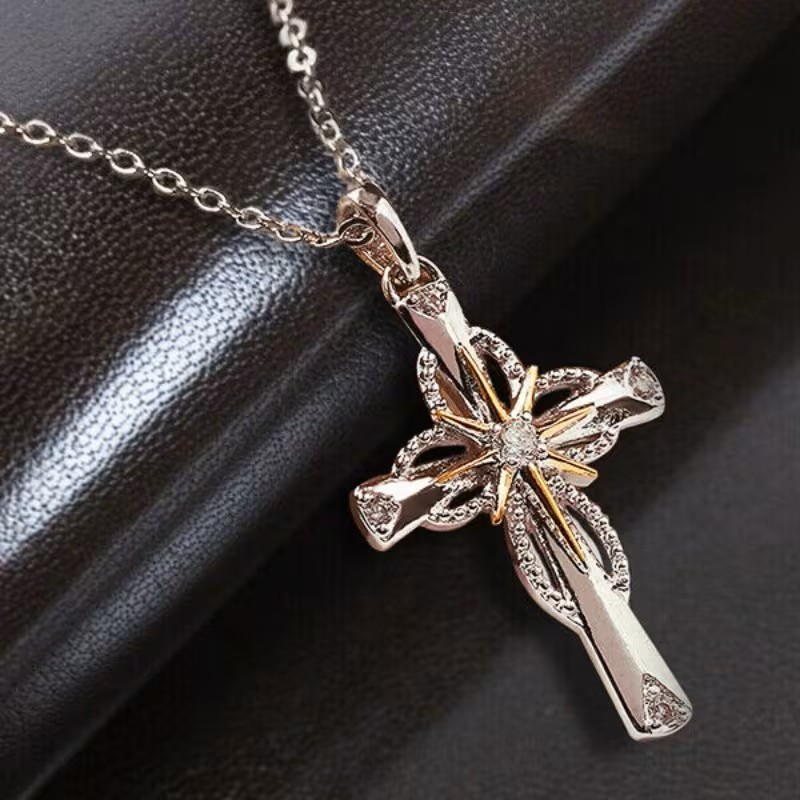 Elegant Cross Pendant Necklace Christian Faith Jesus Religious Charm Women Gift Elegant Cross Pendant Necklace Christian Faith Jesus Religious Charm Women Gift