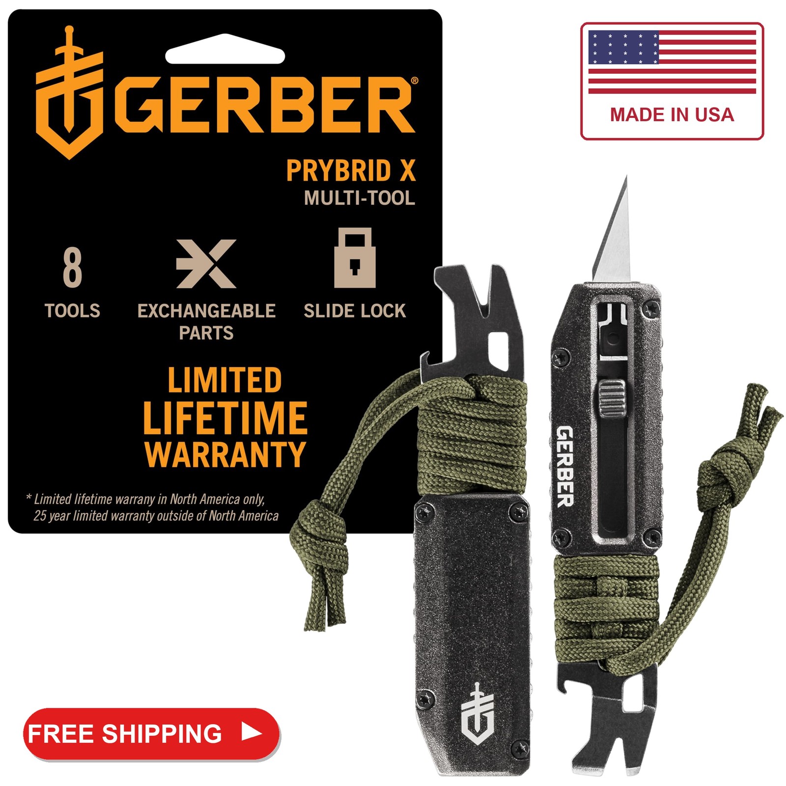 Gerber Prybrid X EDC Pocket Knife Multitool with Bottle Opener, Green Gerber Prybrid X EDC Pocket Knife Multitool with Bottle Opener, Green