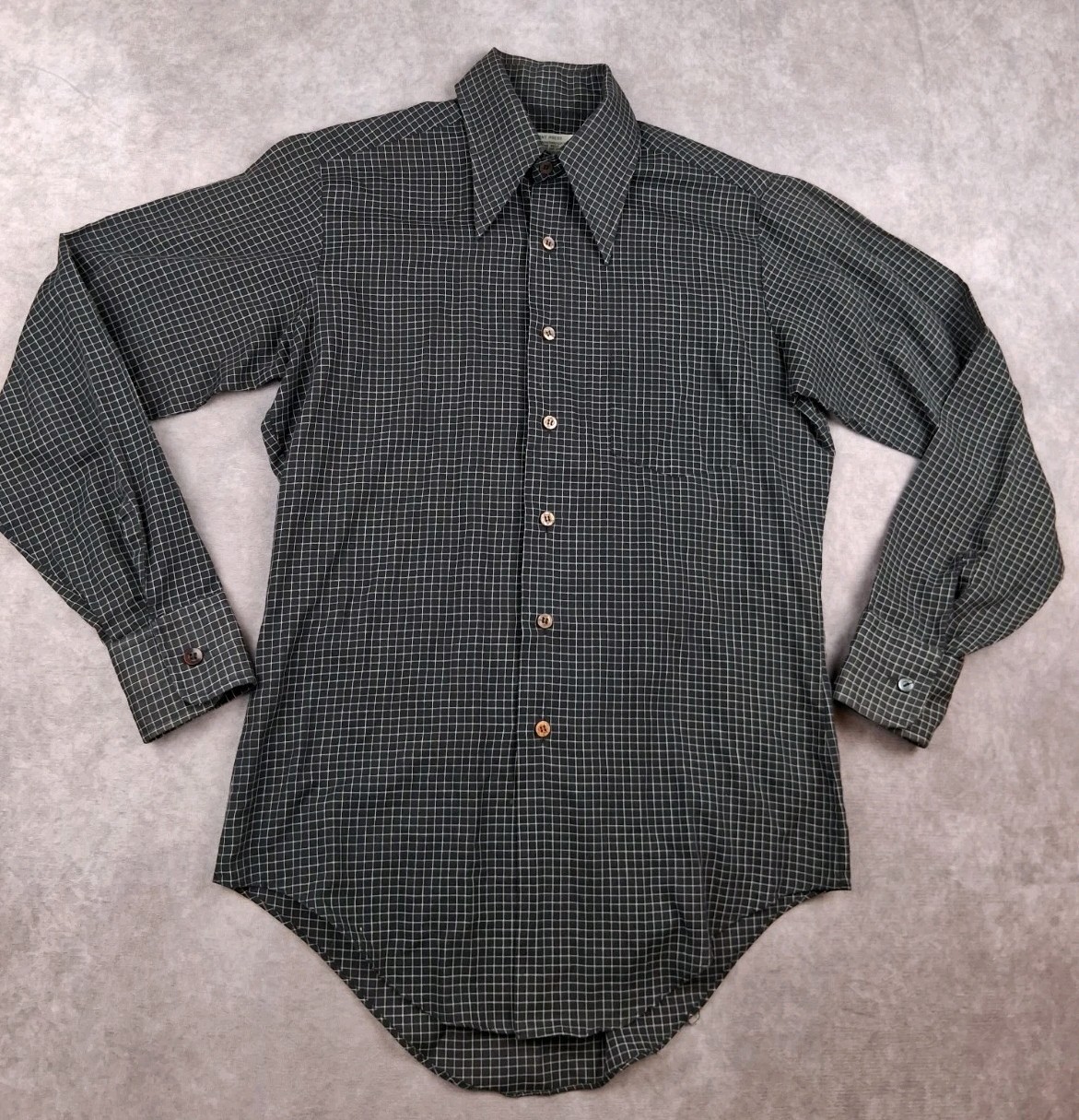 Vintage KMart Dagger Collar Shirt Men Small Gray Check Disco Rockabilly 70s True Vintage KMart Dagger Collar Shirt Men Small Gray Check Disco Rockabilly 70s True