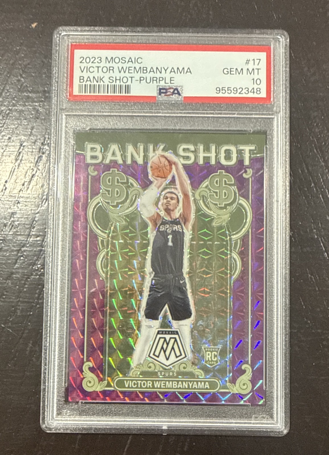 2023-24 Panini Mosaic - Bank Shot Victor Wembanyama #17 Purple Mosaic Prizm /99 2023-24 Panini Mosaic - Bank Shot Victor Wembanyama #17 Purple Mosaic Prizm /99