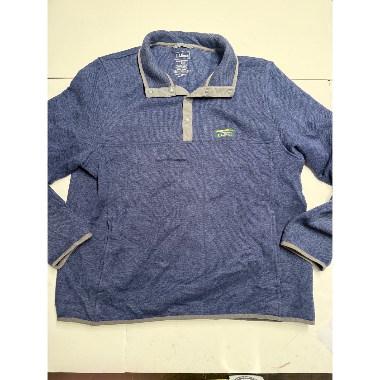 LL Bean Sweater Fleece Pullover Mens Large Blue Snap Neck 293050 Heathered Knit LL Bean Sweater Fleece Pullover Mens Large Blue Snap Neck 293050 Heathered Knit
