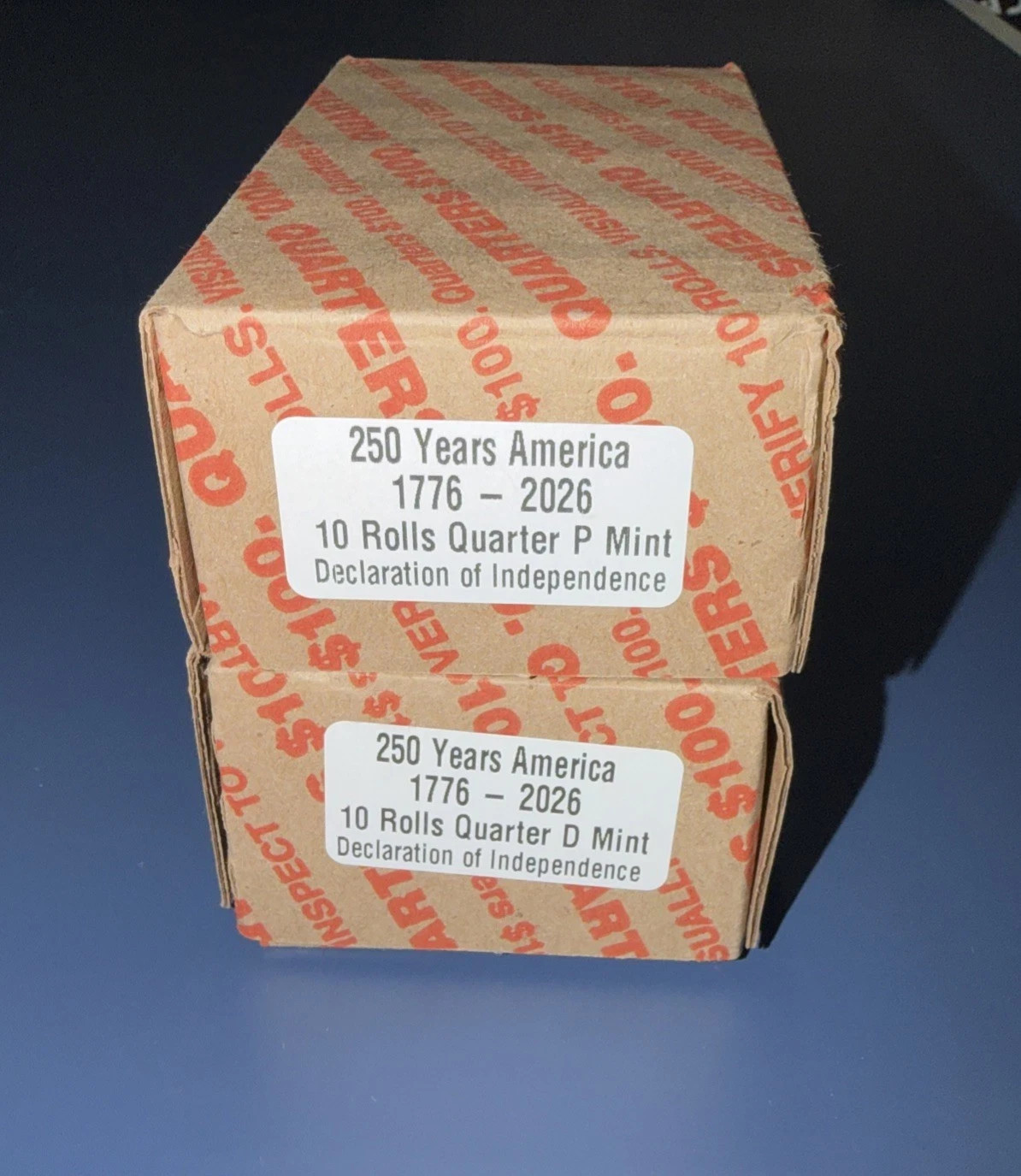 1776–2026 Declaration Of Independence Quarter Boxes D&P 20 Mint Rolls 800 Coins 1776–2026 Declaration Of Independence Quarter Boxes D&P 20 Mint Rolls 800 Coins