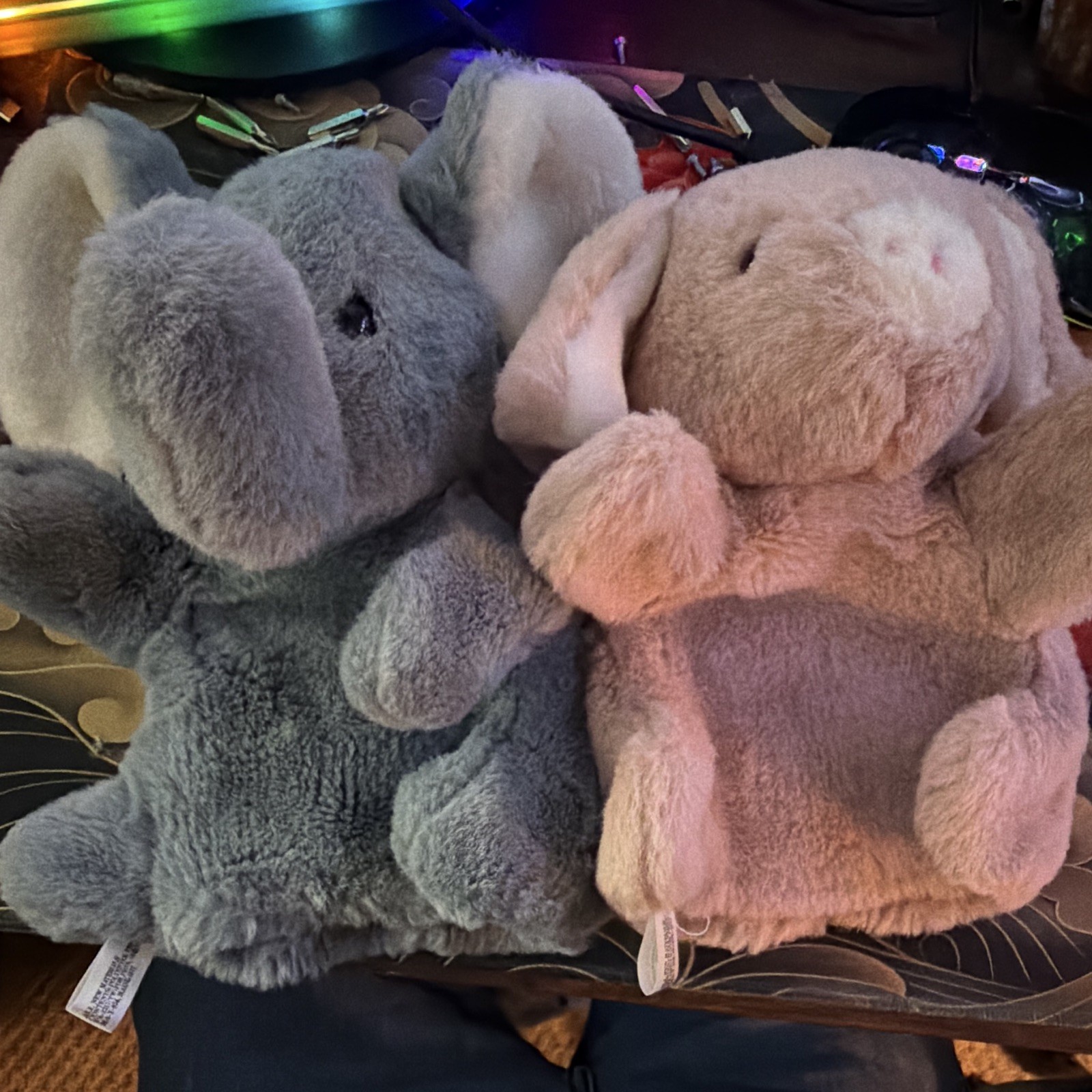 Vintage 1980s Plush Hand Puppets Grey Elephant, Pink Pig Lot of 2 Vintage 1980s Plush Hand Puppets Grey Elephant, Pink Pig Lot of 2