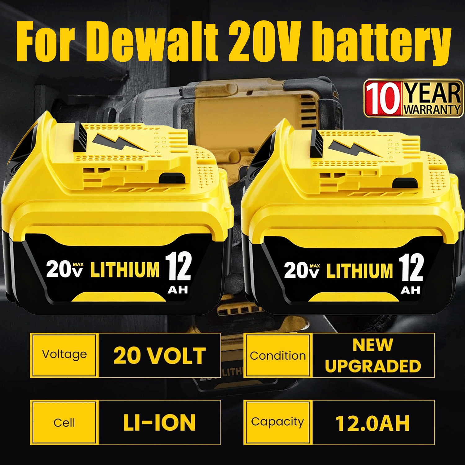 2/4Pack 12.0AH replacement For DeWalt 20V Max Lithium Battery DCB206 DCB205-2