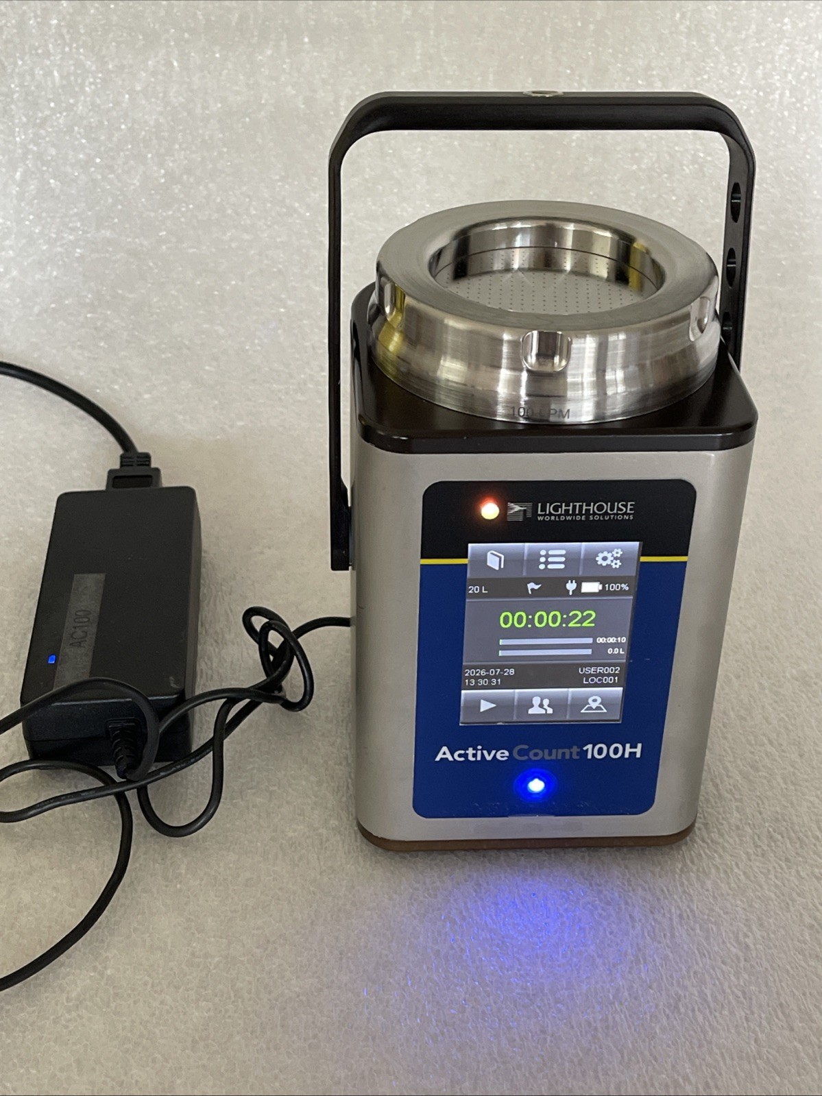 Lighthouse ActiveCount 100H Microbial Air Sampler Power On Tested Lighthouse ActiveCount 100H Microbial Air Sampler Power On Tested