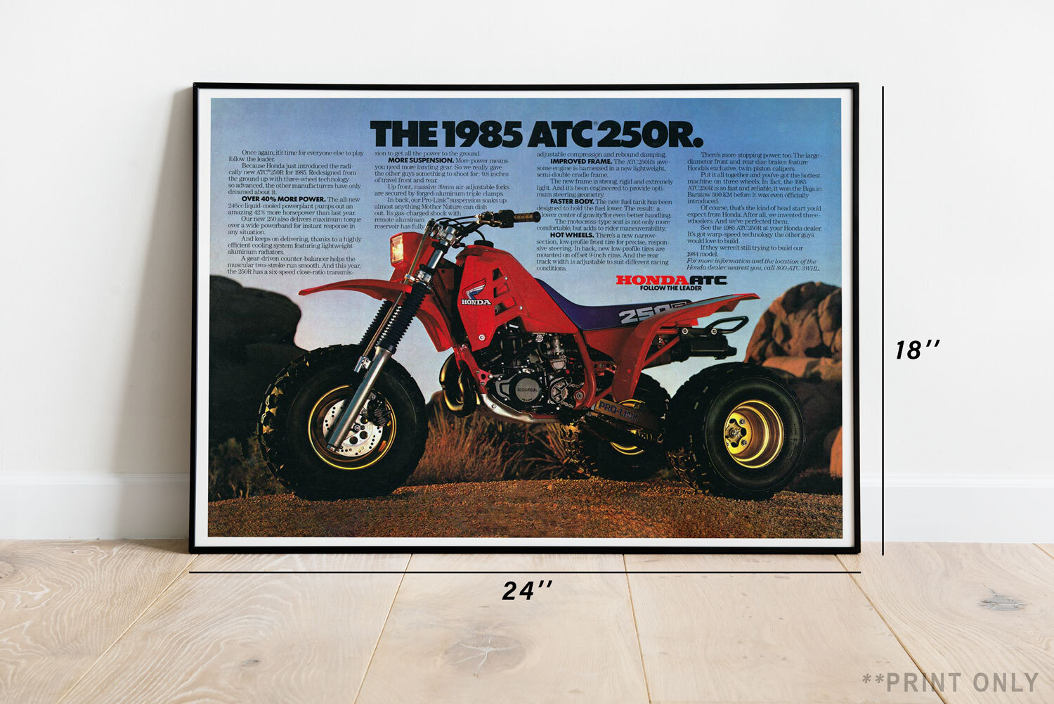 1985 Honda ATC 250R Flyer Poster Banner Ad OEM Brochure NOS Picture graphic