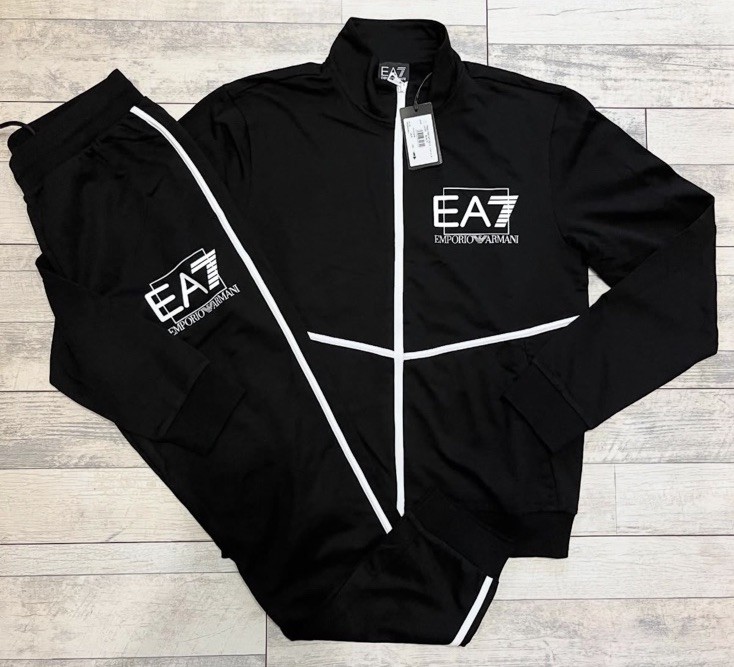 EMPORIO ARMANI EA7 Mens Tracksuit Jacket & Jogger Pants Black AUTHENTIC NEW