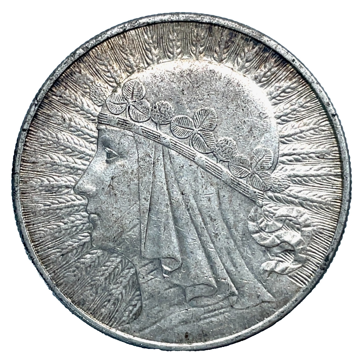 Poland 1932  10 Złotych Queen Jadwiga  Uncirculated .750 Silver Coin Y #22