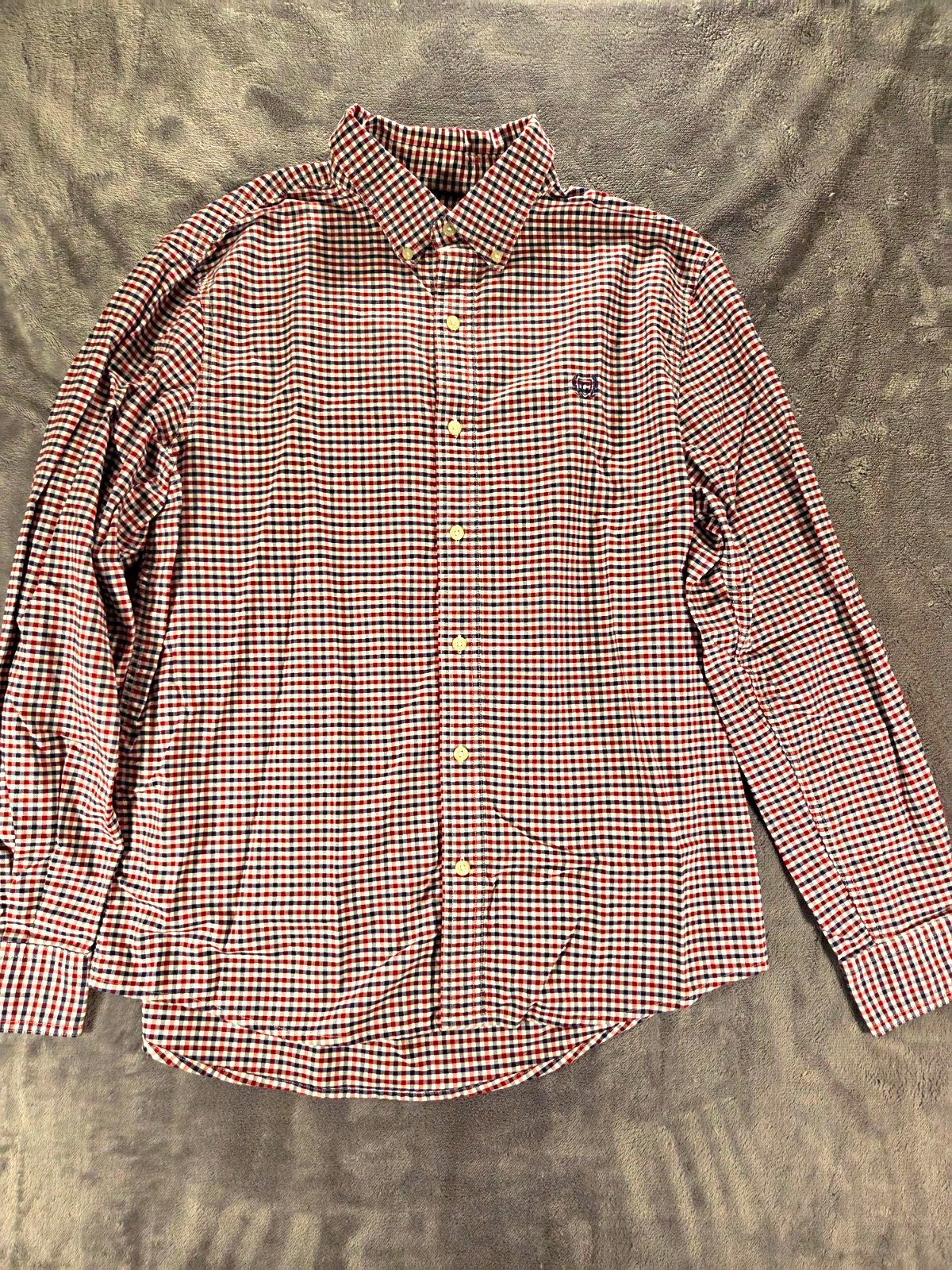 Chaps Men\'s Stretch Oxford Check Plaid Long Sleeve Button-Down Shirt L