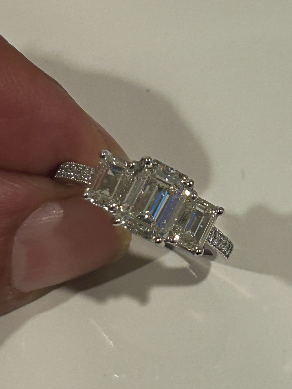 GIA Certified Natural 2.69 CTW 3 pcs Emerald-Cut Diamonds 18K White Gold Ring GIA Certified Natural 2.69 CTW 3 pcs Emerald-Cut Diamonds 18K White Gold Ring