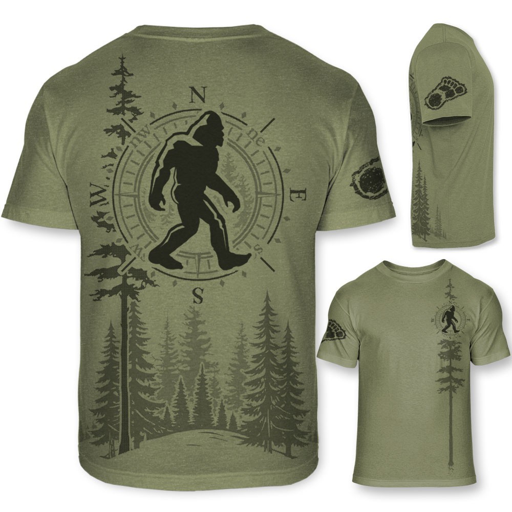 Men's Bigfoot Forest T Shirt - Funny Sasquatch Outdoors Tee, No-Feel Print- F200