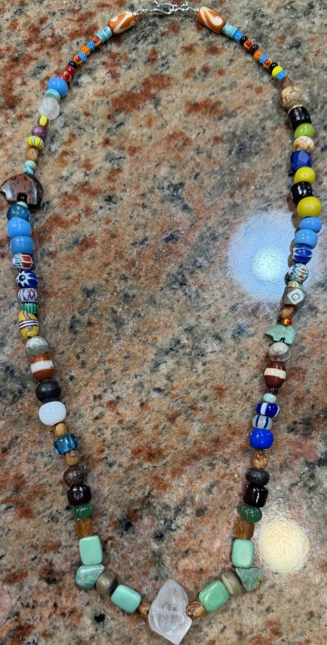 Native American Old Treasure Necklace, Old Trade Beads, Ghost Beads,Turquoise