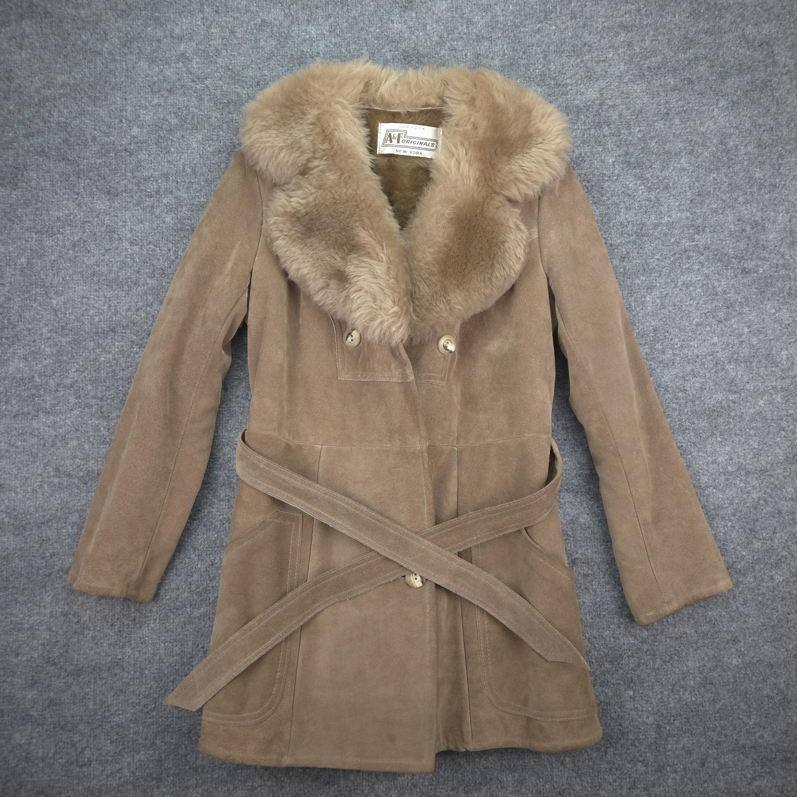 Vtg 70s A&F Originals Abercrombie Fitch Suede Penny Lane Fur Coat Jacket 14 XS