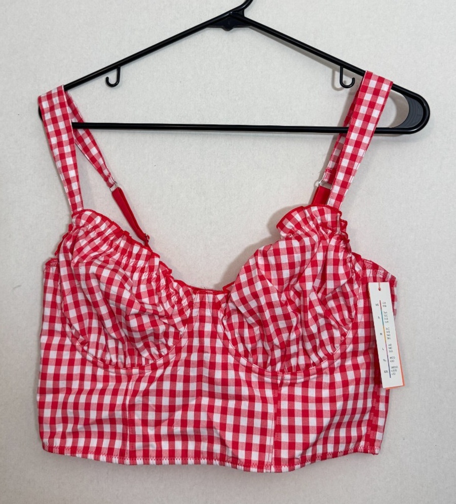 Colsie Bralette Cropped Bustier Red Gingham, NWT, Medium Colsie Bralette Cropped Bustier Red Gingham, NWT, Medium