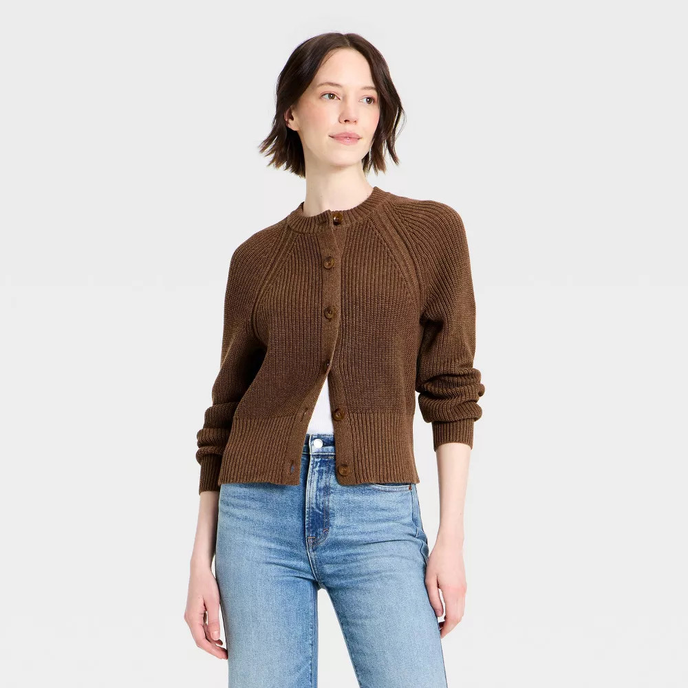 Universal Thread Women's Iconic Long Sleeve Cotton Cardigan Sweater - Brown