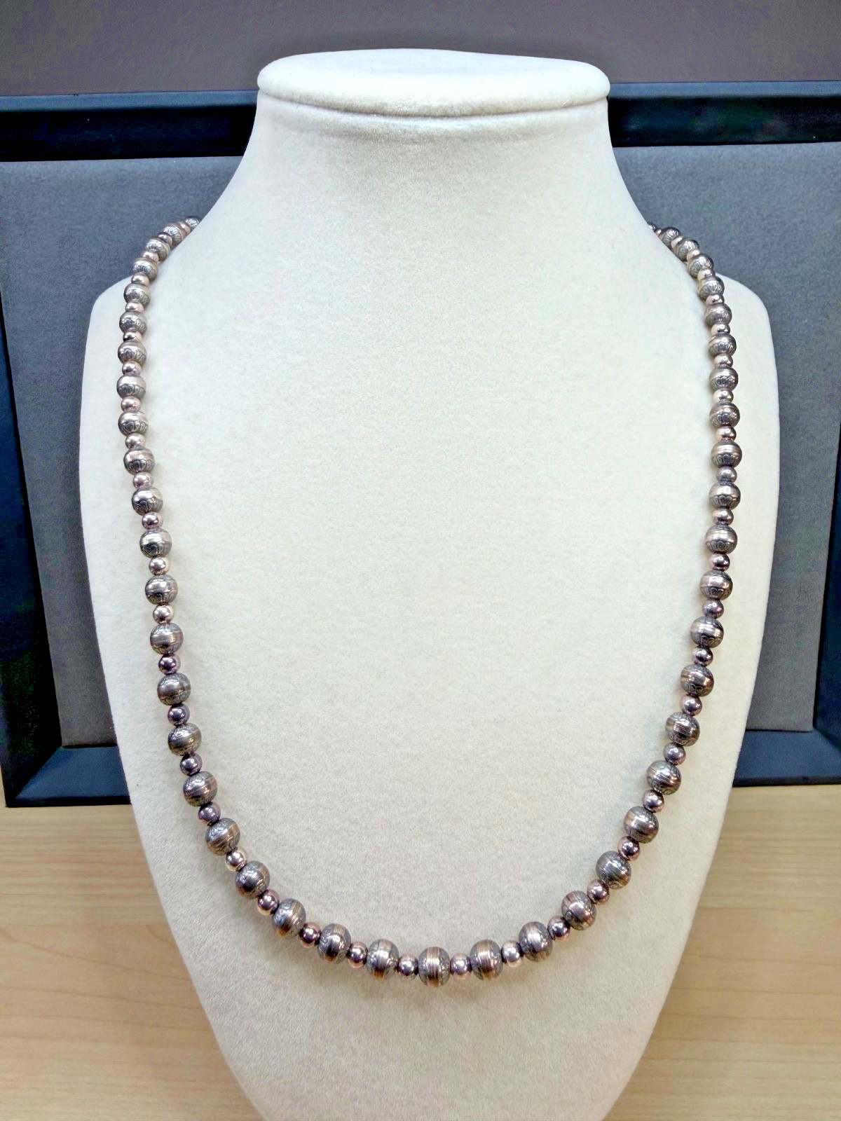 CAROLYN POLLACK Relios Sterling Silver Southwest Bead Necklace 22-26 Inches VTG