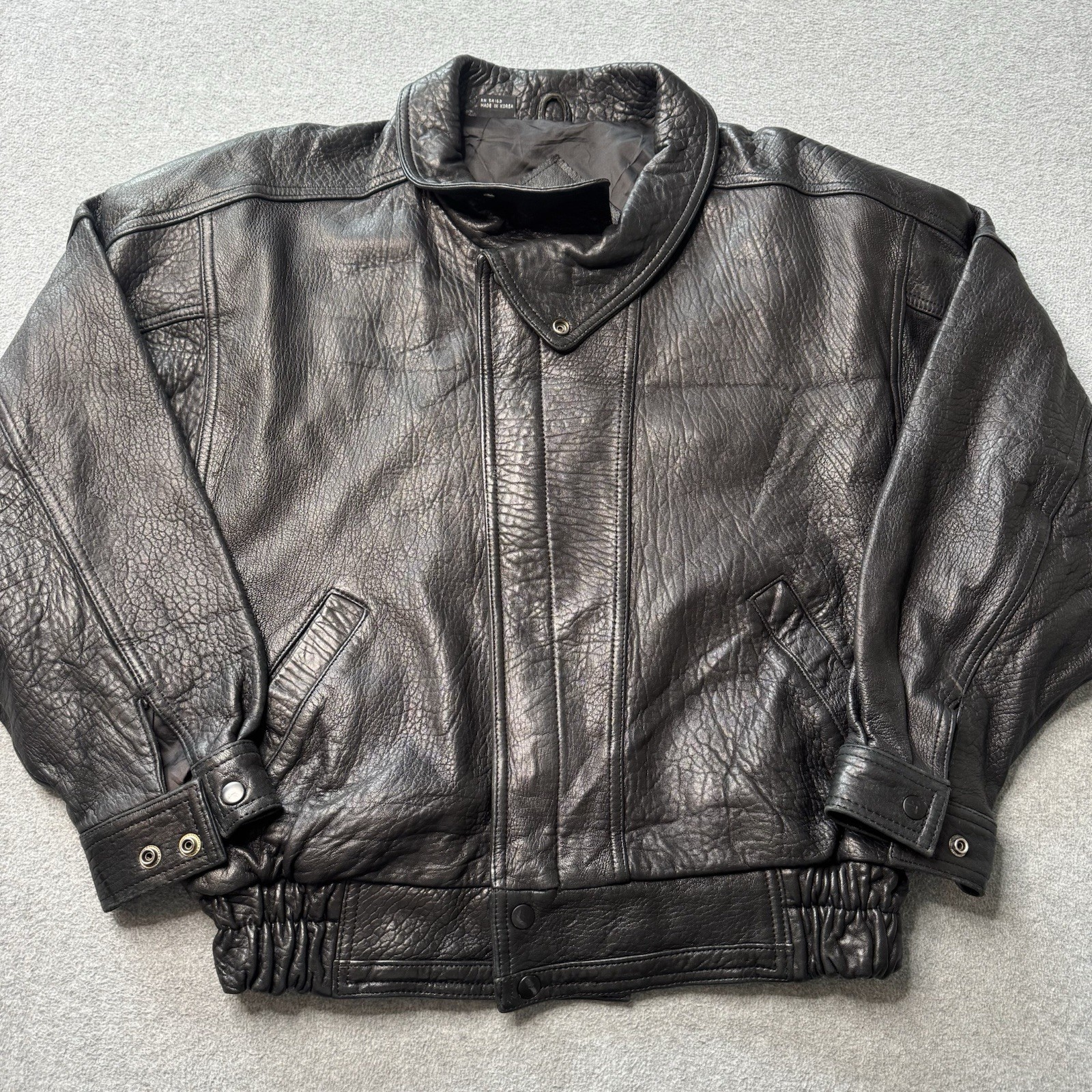 Vintage GIII Global Identity Bomber Jacket Mens Medium Black Leather Grunge 90s