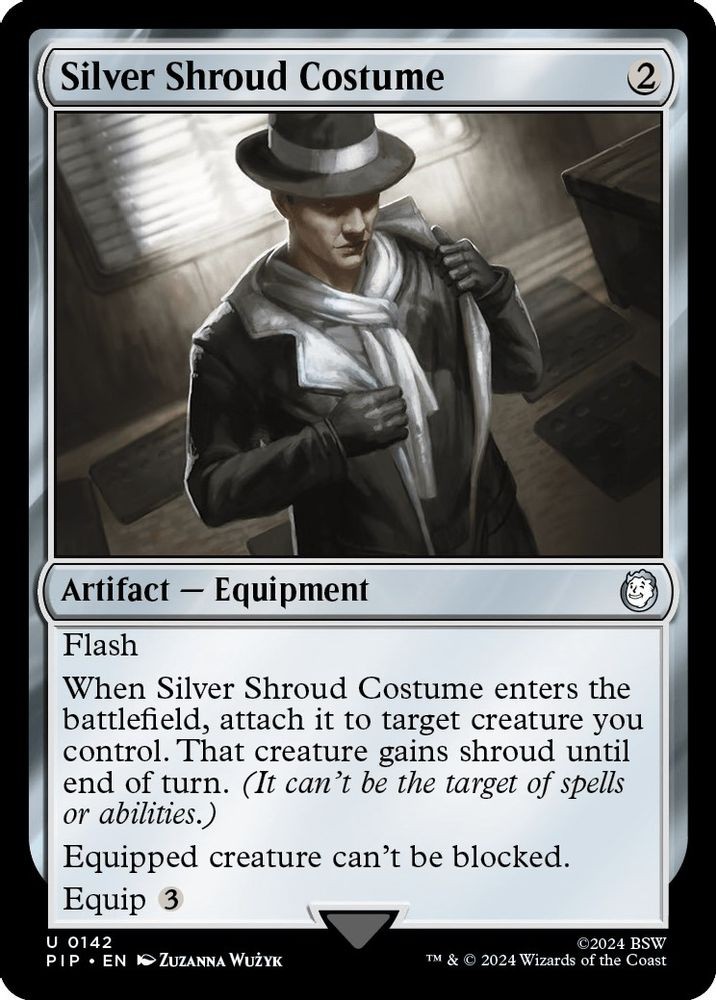 Silver Shroud Costume 142 PIP Universes Beyond: Fallout Magic MTG NM Silver Shroud Costume 142 PIP Universes Beyond: Fallout Magic MTG NM