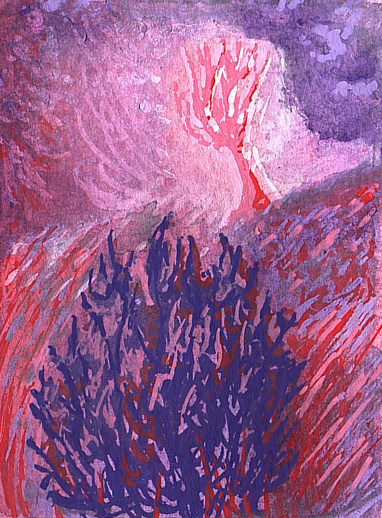 ACEO original abstract psychedelic brushed hill in thunderstorm ACEO original abstract psychedelic brushed hill in thunderstorm