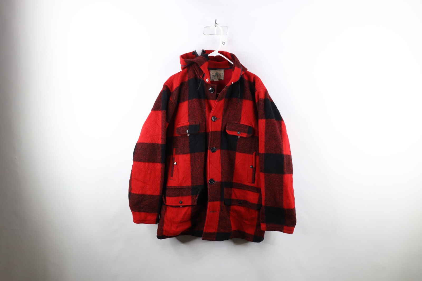 Vtg 50s 60s Streetwear Mens 42 Distressed Wool Mackinaw Hooded Cape Neck Jacket Vtg 50s 60s Streetwear Mens 42 Distressed Wool Mackinaw Hooded Cape Neck Jacket