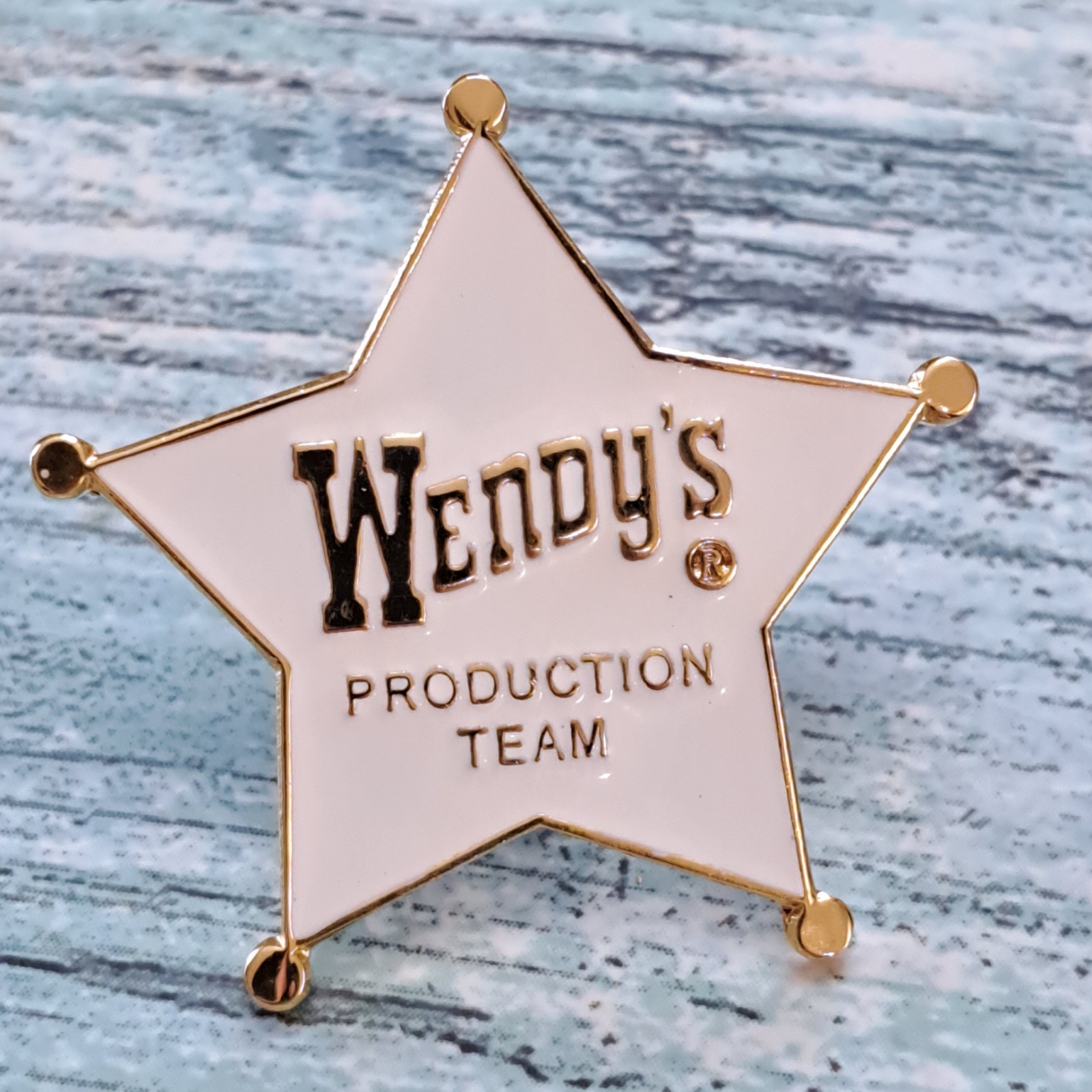 Wendy\'s Crew Employee Pin - Production Team White Gold Star Wendy\'s Crew Employee Pin - Production Team White Gold Star