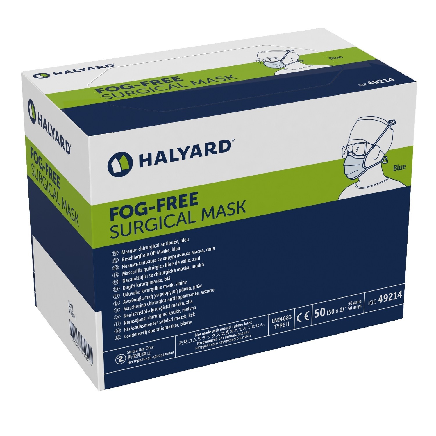 Halyard Part 49214 Fog-Free Face Surgical Mask Set Of 50 In Box