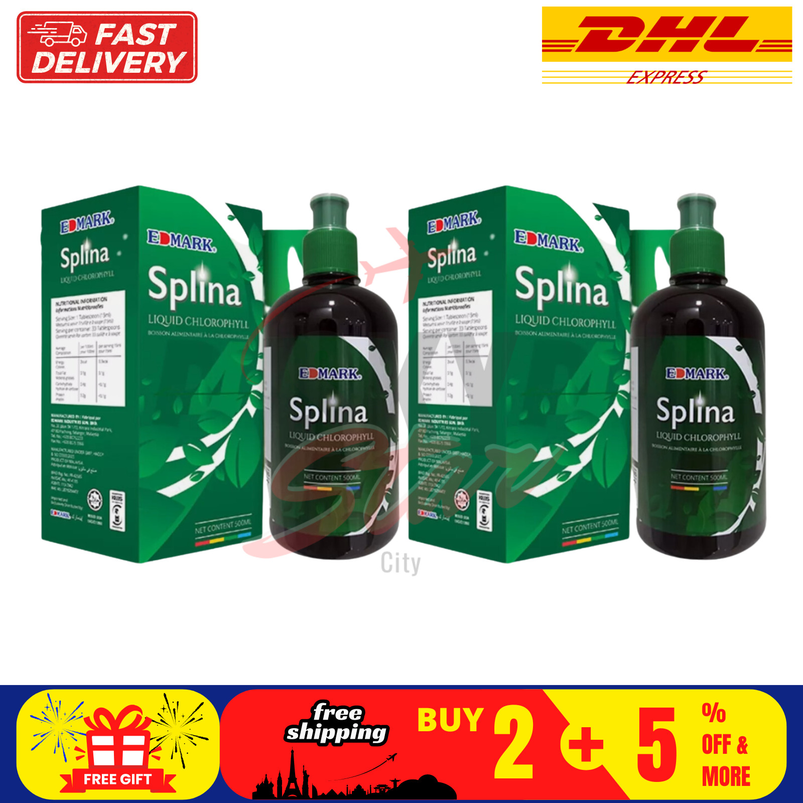 2 Bottle Splina Liquid Chlorophyll by Edmark Int\'l. 500ml -DHL Shipping
