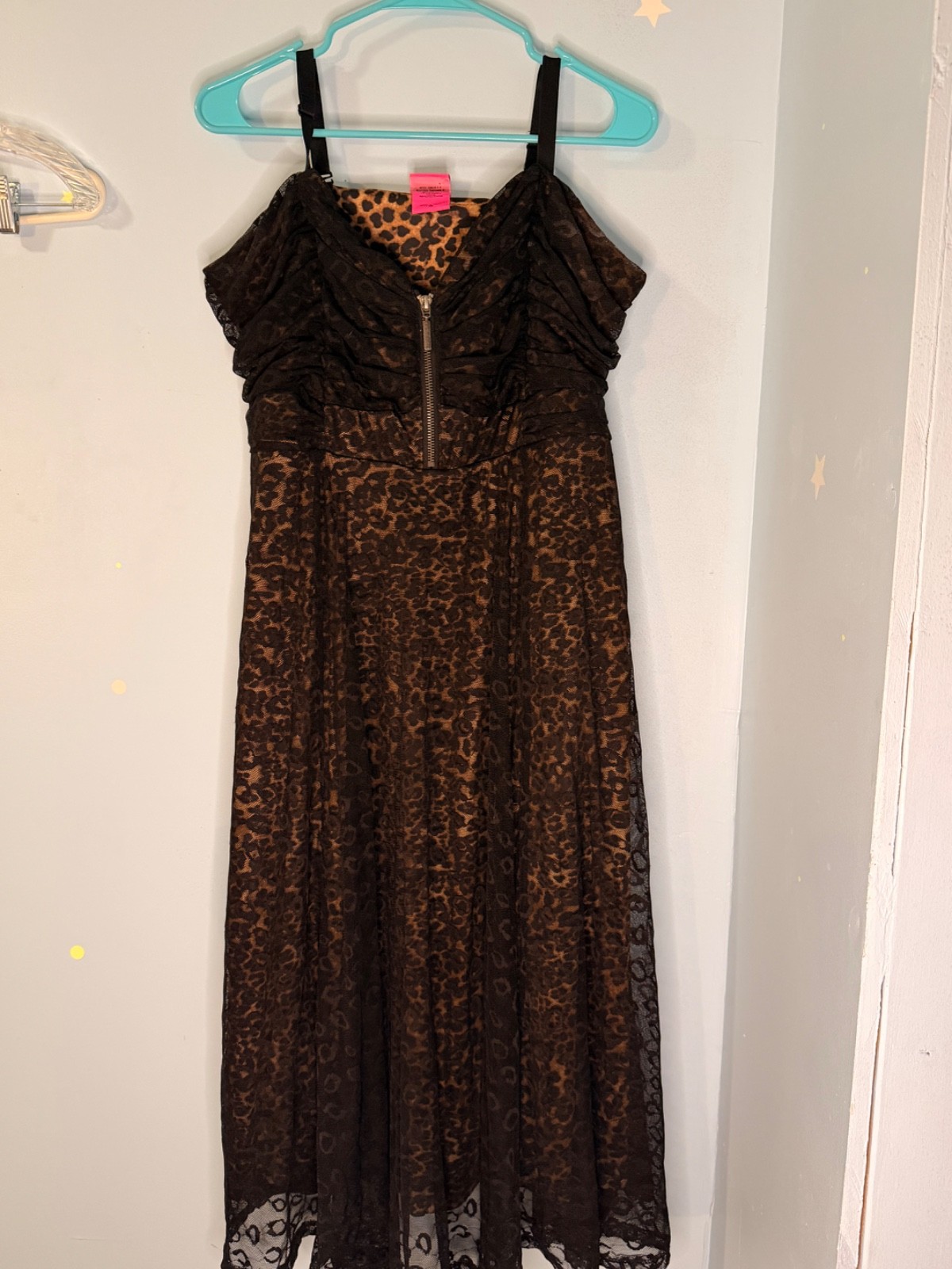Torrid Betsey Johnson Dress 18 Leopard Lace Strapless Midi Plus Size Black