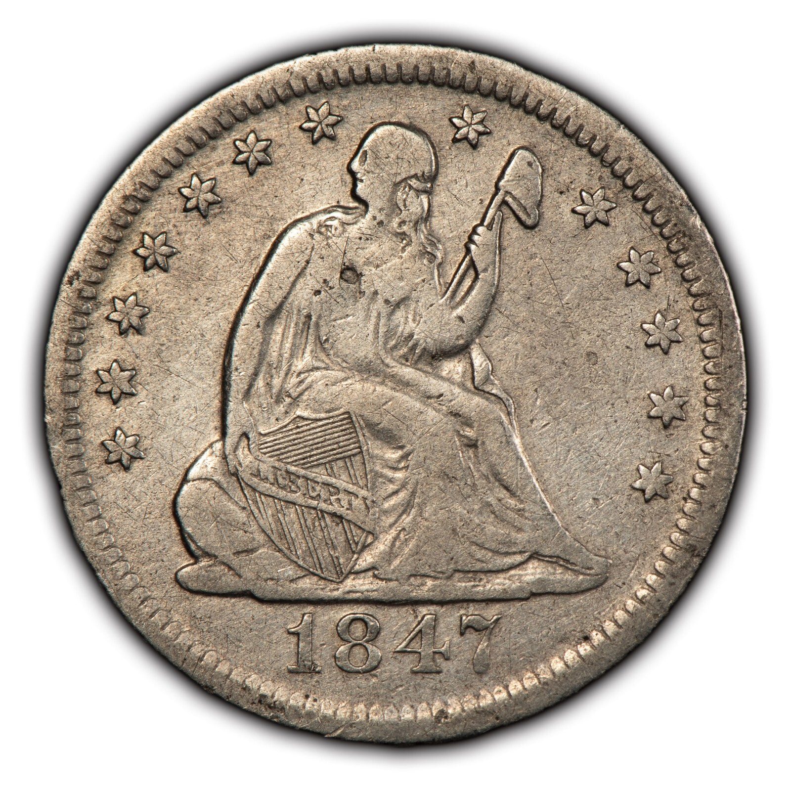 1847-O 25c Seated Liberty Silver Quarter - VF Key Date - SKU-B3530