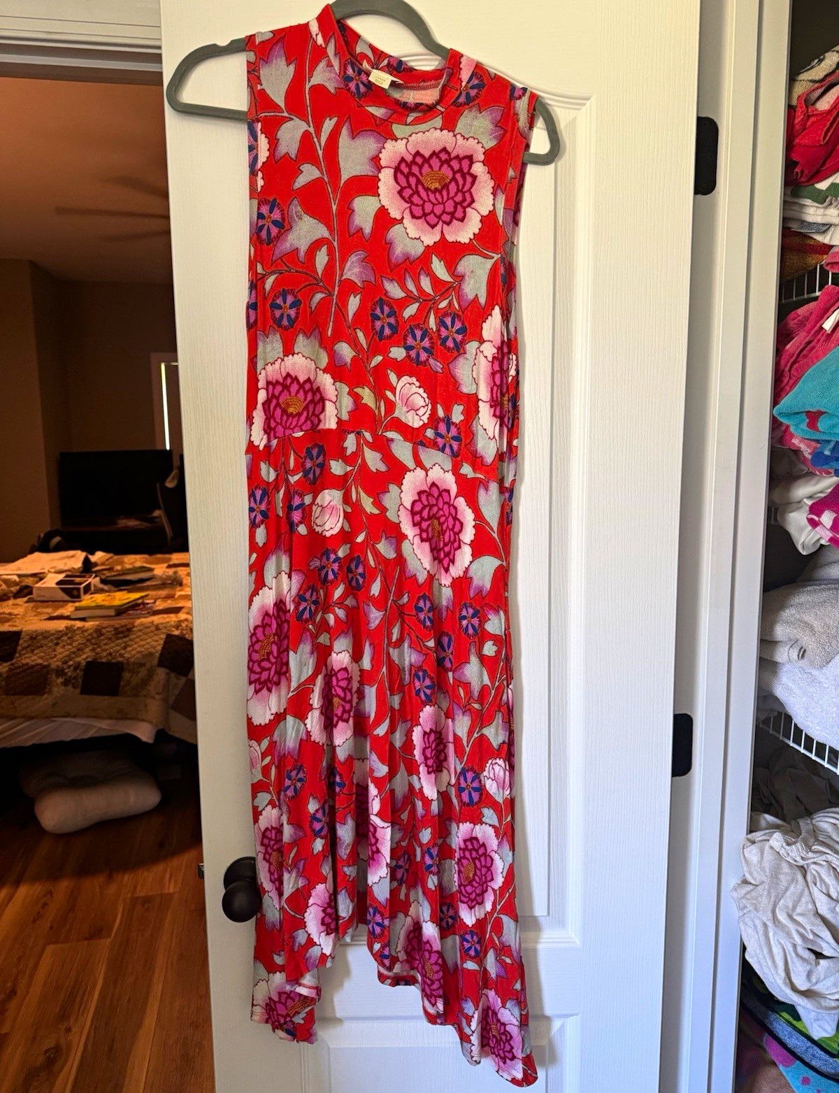 Maeve by Anthropologie Orange Floral Shift Midi Dress L Rayon Jersey Sleeveless Maeve by Anthropologie Orange Floral Shift Midi Dress L Rayon Jersey Sleeveless