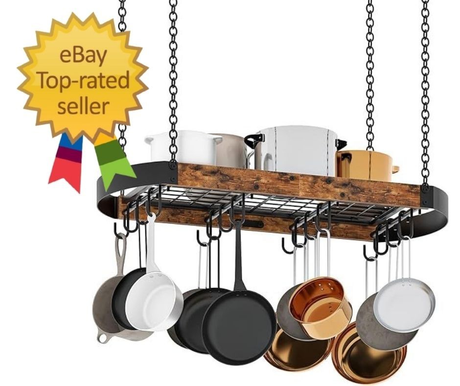 31.7-Inch Hanging Pot Rack, Space-Saving Pot Hanger for Kitchen, Ceiling Pan Han 31.7-Inch Hanging Pot Rack, Space-Saving Pot Hanger for Kitchen, Ceiling Pan Han