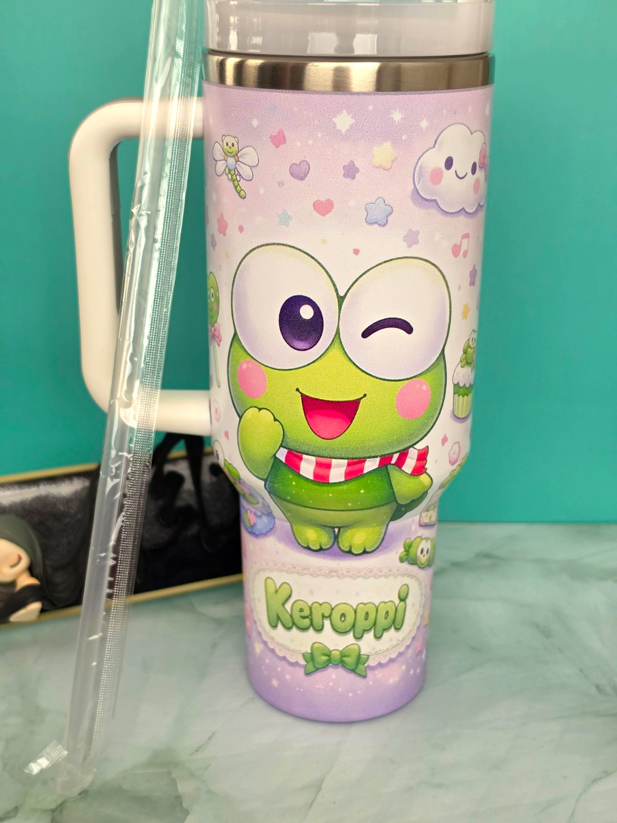 Sanrio Keroppi Purple Stainless Steel Insulated Tumbler Handle Lid Straw Sanrio Keroppi Purple Stainless Steel Insulated Tumbler Handle Lid Straw