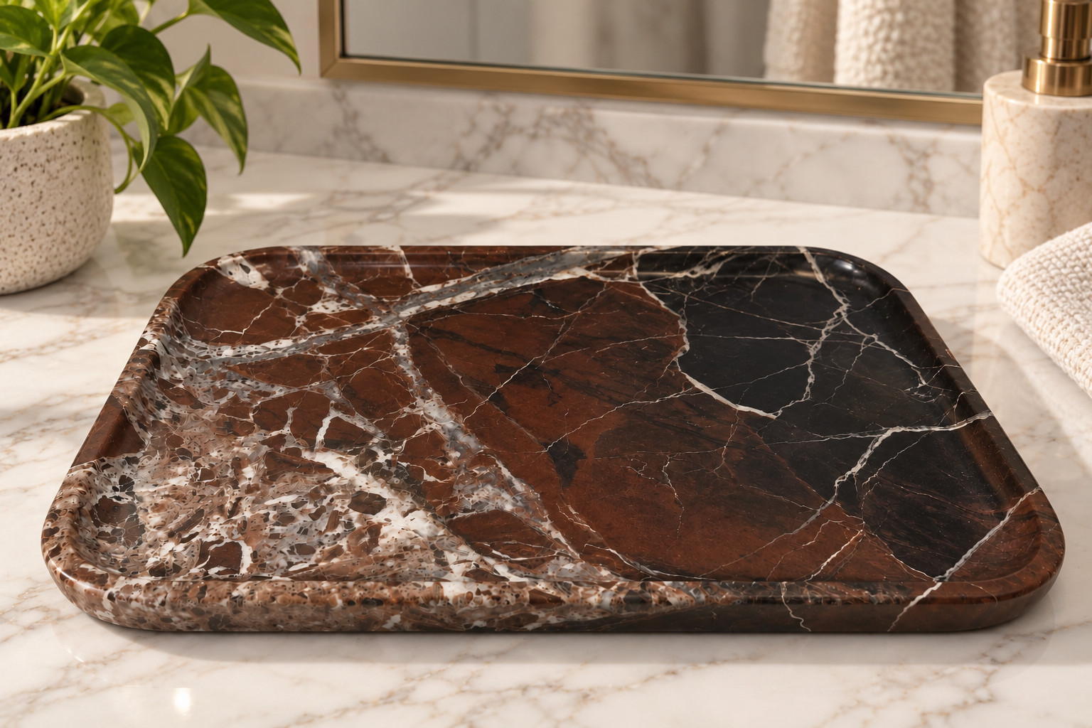 Marble Vanity Tray, Rose Red and Black, 11.7\
