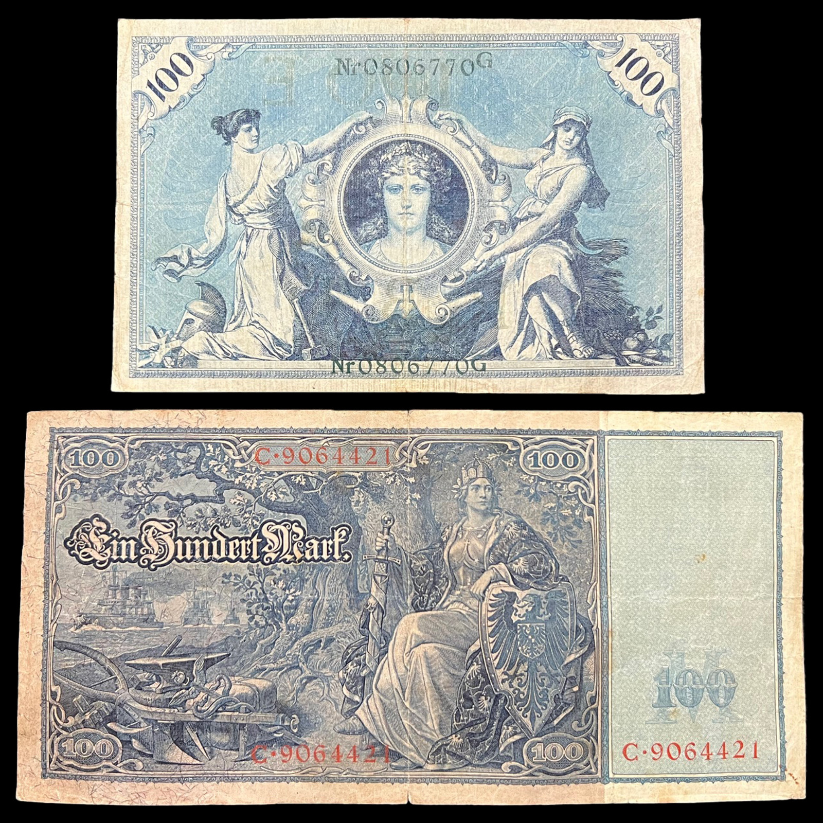 1908-1910 German 100 Mark Banknote World War 1 WW1 WWI Currency Antique Relic