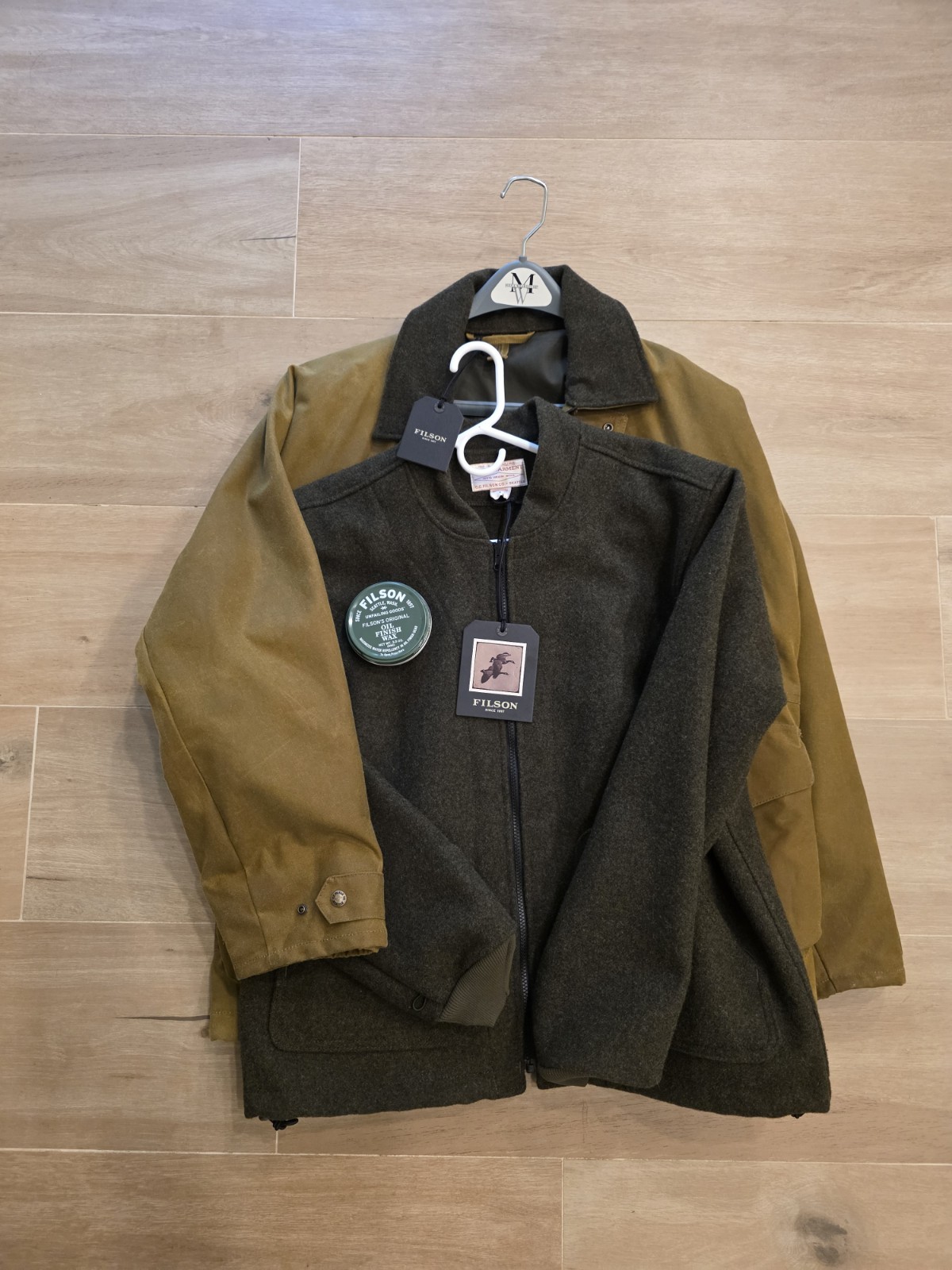 Filson Lined Tin Cloth Field Jacket + Mackinaw Wool Liner Size L Dark Tan NWT