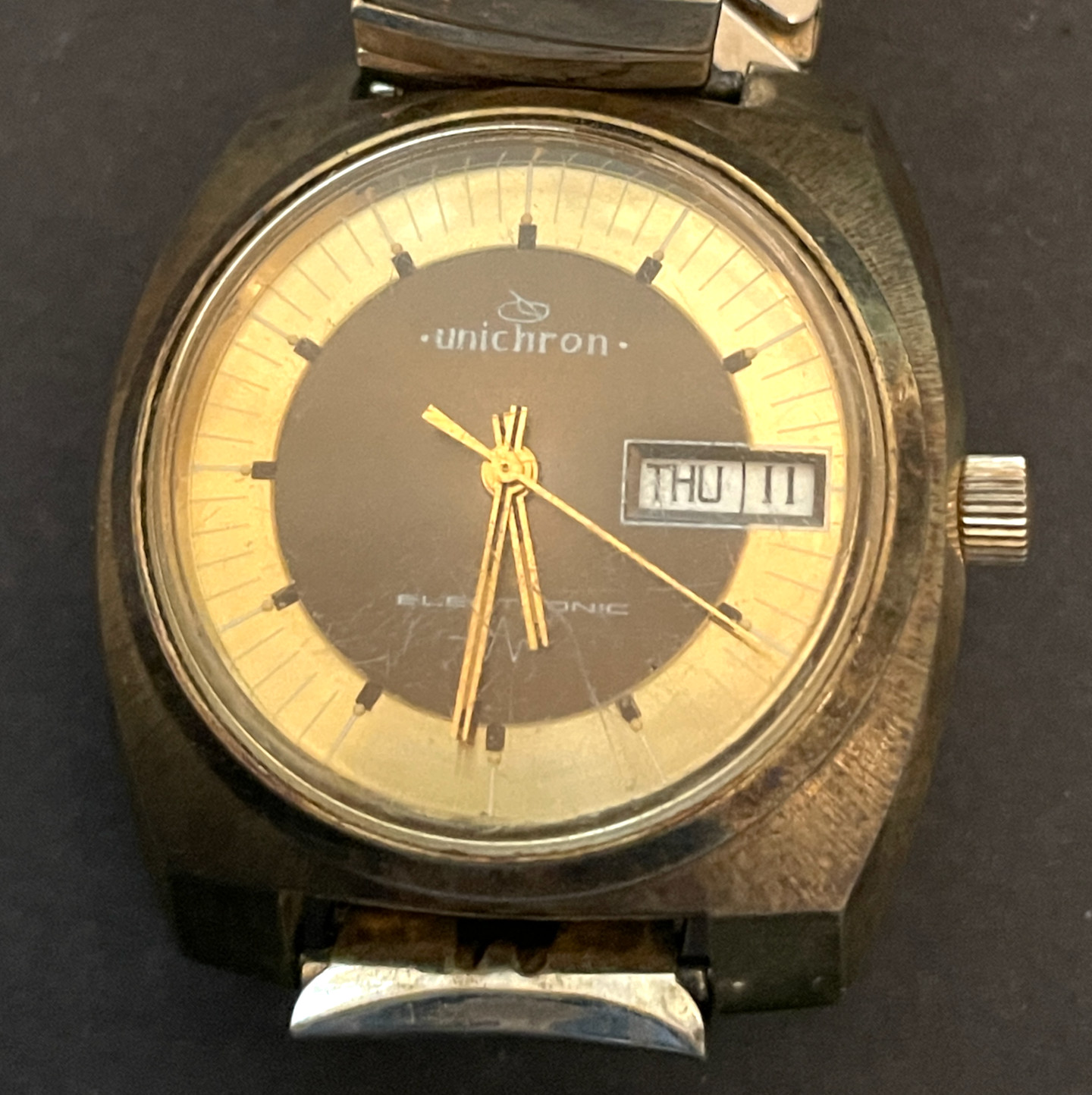 Vintage Unichron Electronic Men's Watch Running Ticks Parts Vintage Unichron Electronic Men's Watch Running Ticks Parts