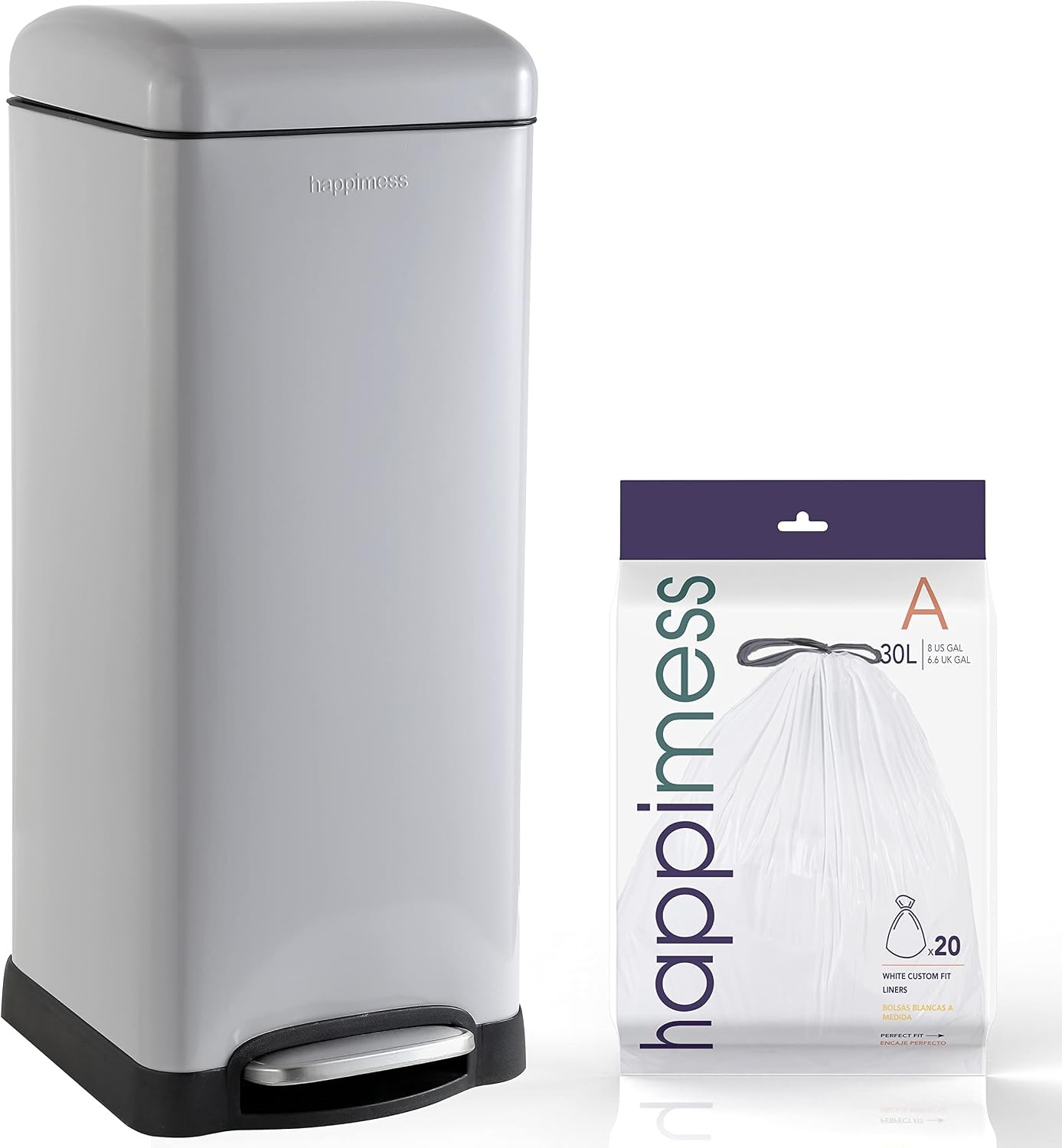 Happimess Betty 8 Gal Step Trash Can Soft-Close Lid Gloss Gray Steel Pedal
