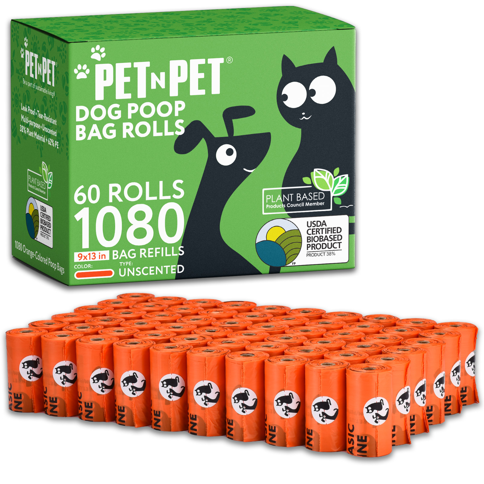 Pet N Pet 1080 Counts Orange Dog Poop Bag Rolls 38% Plant Based 62% PE Waste Bag Pet N Pet 1080 Counts Orange Dog Poop Bag Rolls 38% Plant Based 62% PE Waste Bag
