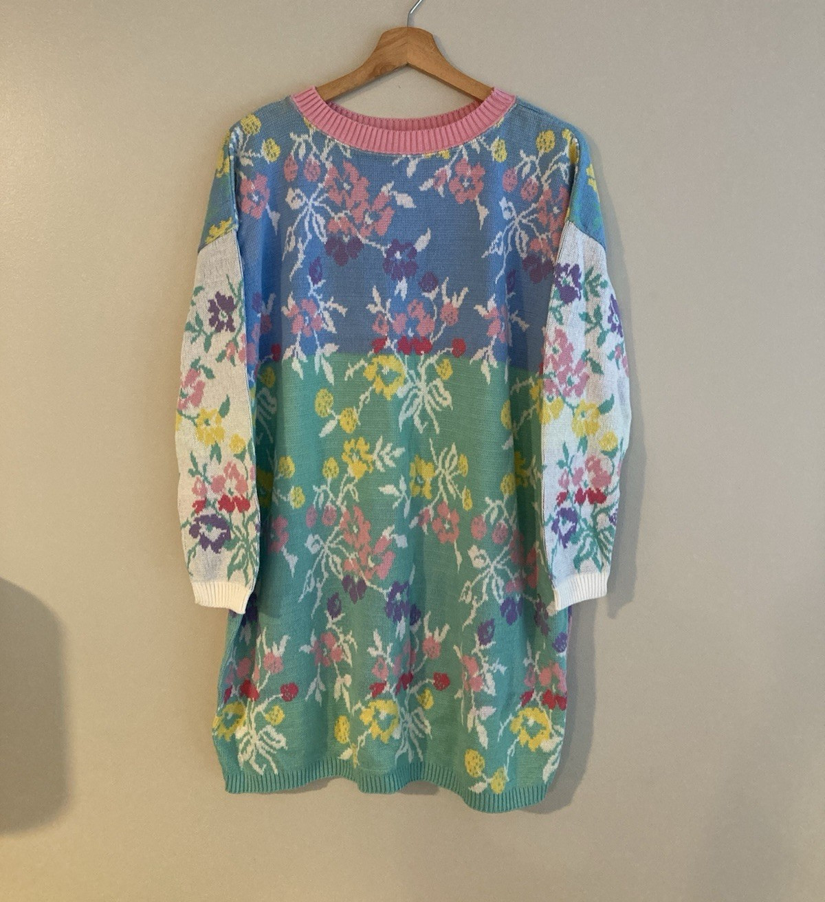 RARE Vintage 80s Betsey Johnson Floral Cotton Sweater Dress Punk Label RARE Vintage 80s Betsey Johnson Floral Cotton Sweater Dress Punk Label