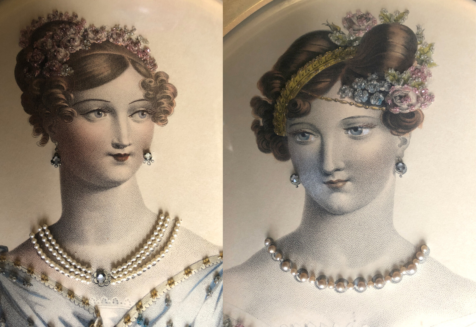 Two Antique Engravings by Bosselman, Wood Frames, Convex Glass, EXCEPTIONAL